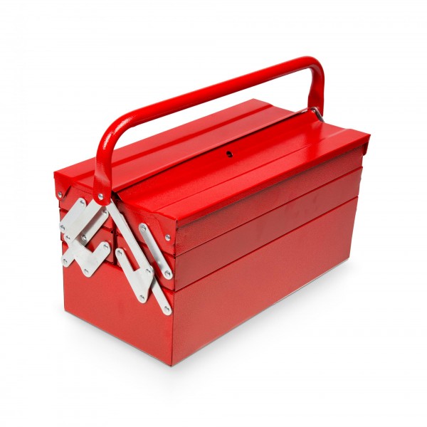 Kovový kufr na nářadí 400 x 200 x 195, 5 přihrádek červený
